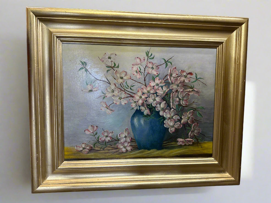 OIL ON CANVAS PAINTING OF FLOWERS BY M FAULKNER CIRCA 1942