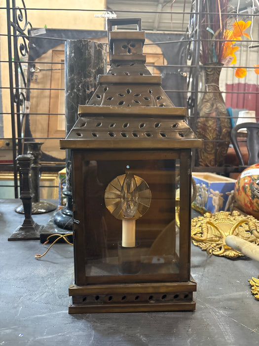 PAIR OF PIERCED TIN LANTERNS