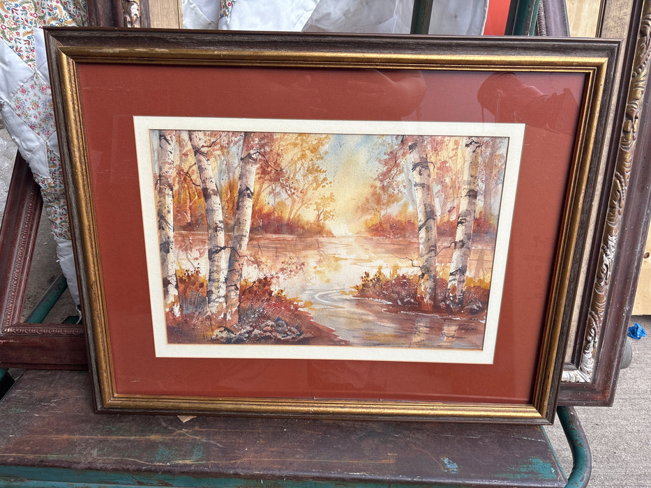 AUTUMN WATERCOLOR OF BIRCH TREES - SIGNED BEVERLY CIELDS