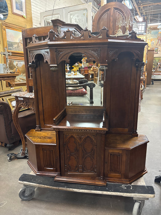 FRENCH WALNUT GOTHIC HUMIDOR CABINET WITH MIRROR