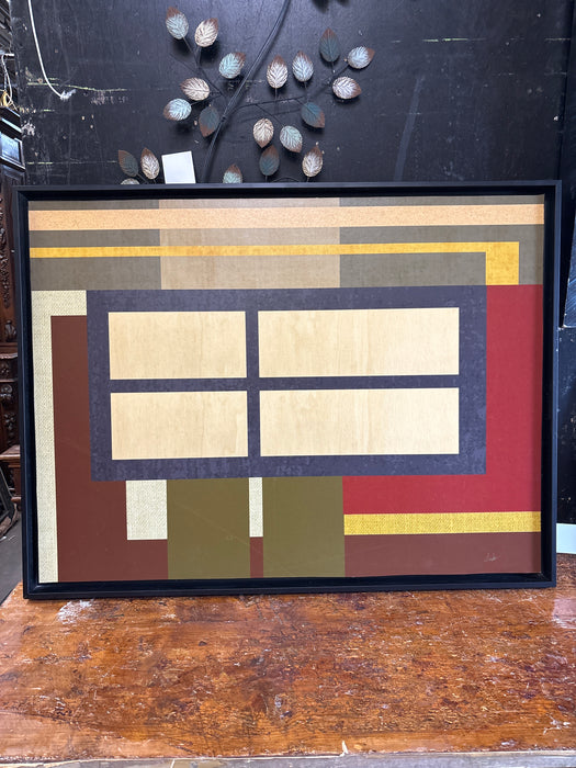 LARGE ABSTRACT BROWN GEOMETRIC PAINTING