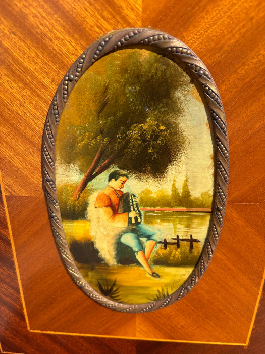 FRENCH LADIES DESK WITH ORMOLU AND PAINTED SIGNED SCENES