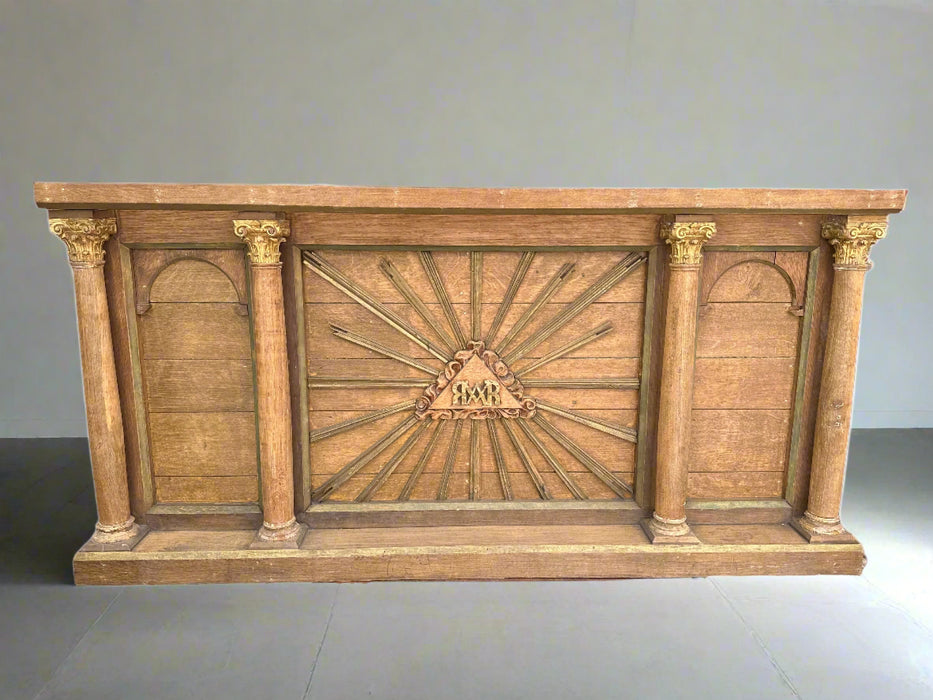 LARGE CARVED OAK RELIGIOUS PANEL WITH COLUMNS