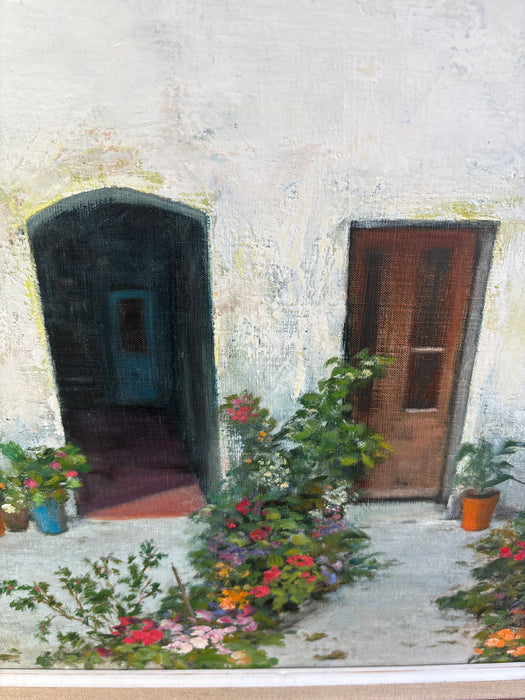 GILT FRAMED "WHITE WALL WITH FLOWERS" OIL PAINTING SIGNED BY MANES LICHTENBURG