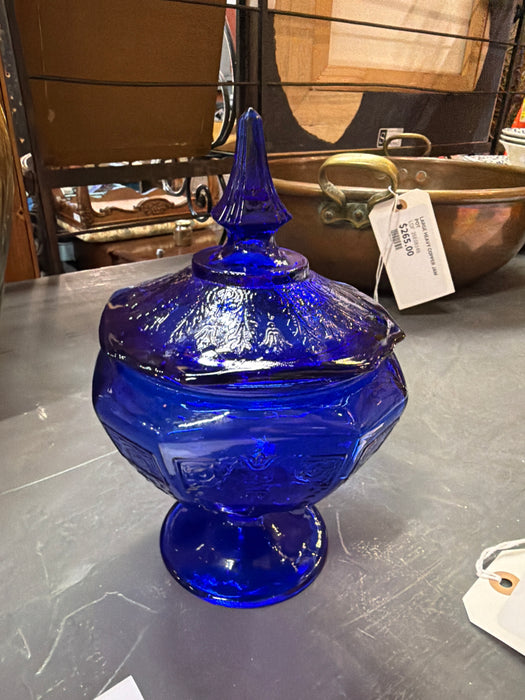 COBALT FOOTED CANDY JAR