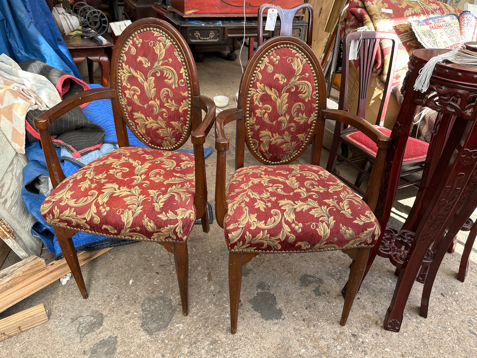 PAIR OF OVAL BACK UPHOLSTERED CHAIRS