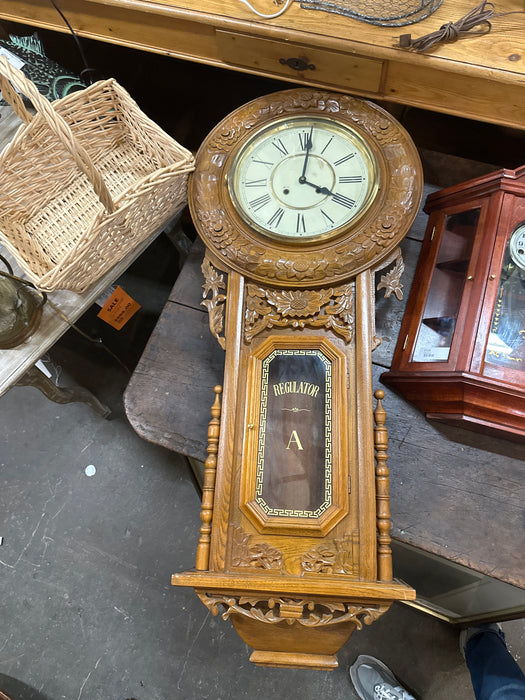 CARVED OAK REGULATOR WALL CLOCK-NOT OLD WITH