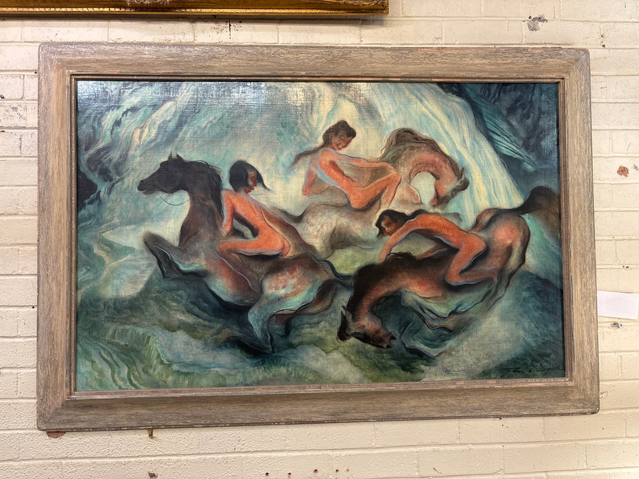 INDIANS ON HORSES OIL PAINTING ON BOARD - SIGNED PAUL C. DYCK