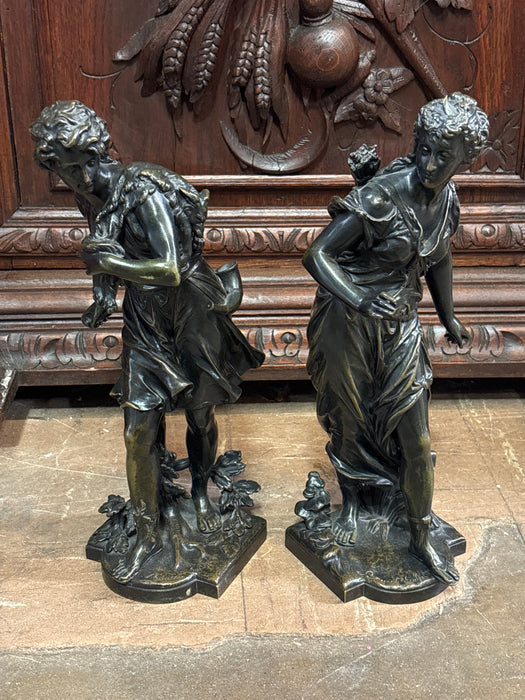 PAIR OF BRONZE HUNTER STATUES