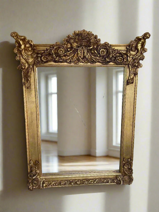 PUTTI CROWNED GILT FRAMED BEVELED GLASS MIRROR