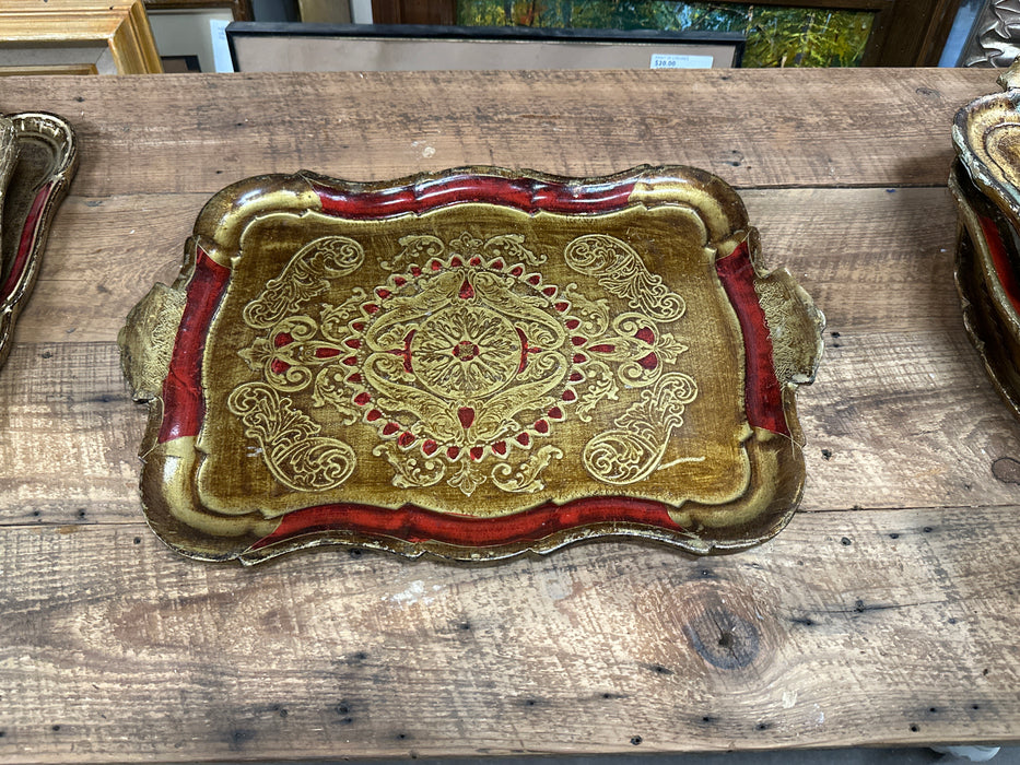 MEDIUM RED AND GOLD FLORENTINE TRAY