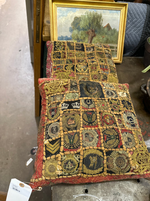 PAIR OF INDIAN PATCHWORK CUSHIONS AS FOUND