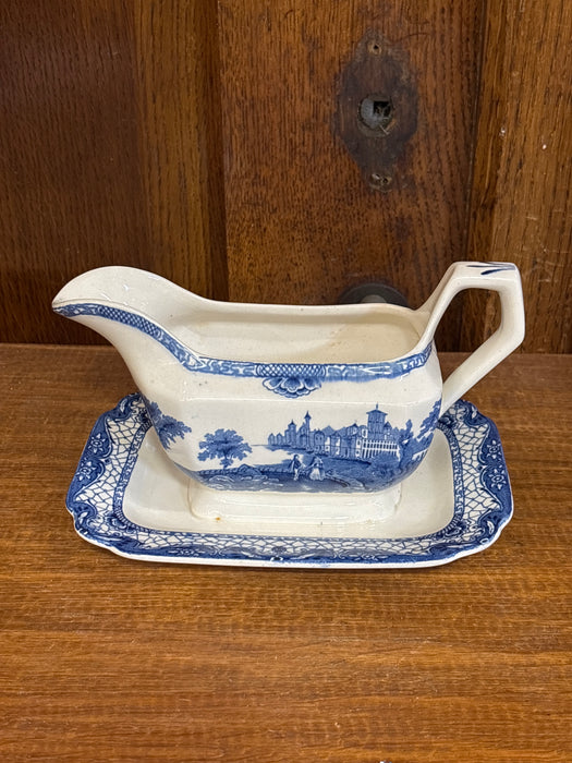 ADAMS BLUE AND WHITE GRAVY PITCHER