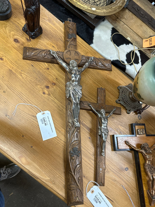 HUGE OAK CARVED CRUCIFIX