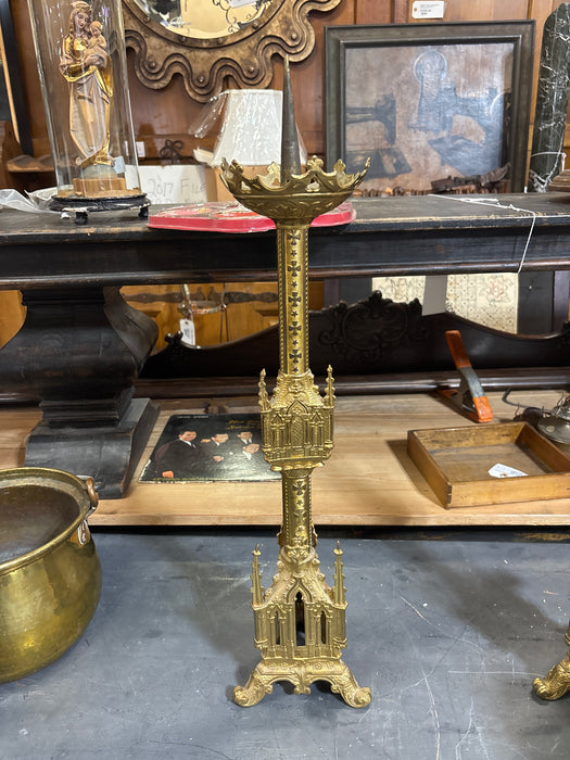 PAIR OF BRASS GOTHIC CATHEDRAL PRICKETTS