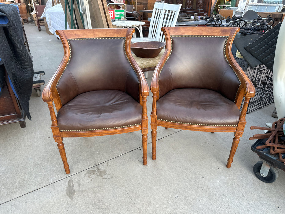 PAIR OF LOUIS XVI BERGERES WITH LEATHER UPHOLSTERY