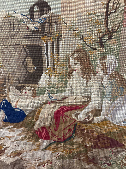 NEEDLEPOINT TAPESTRY WITH CHILDREN BY RUINS