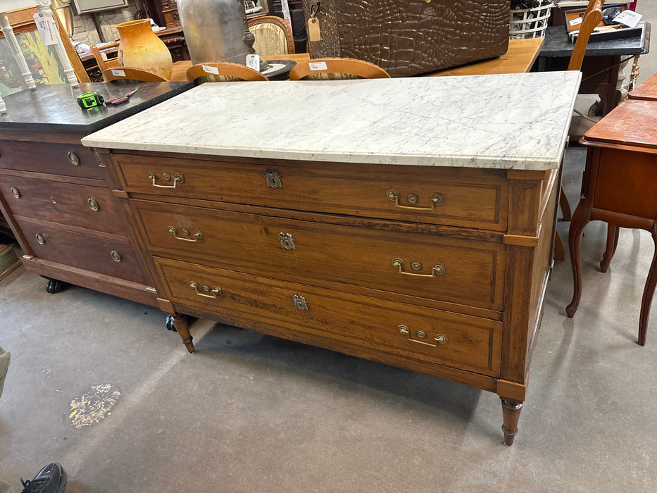 3 DRAWER WHITE MARBLE TOP CHEST WITH BAR PULLS