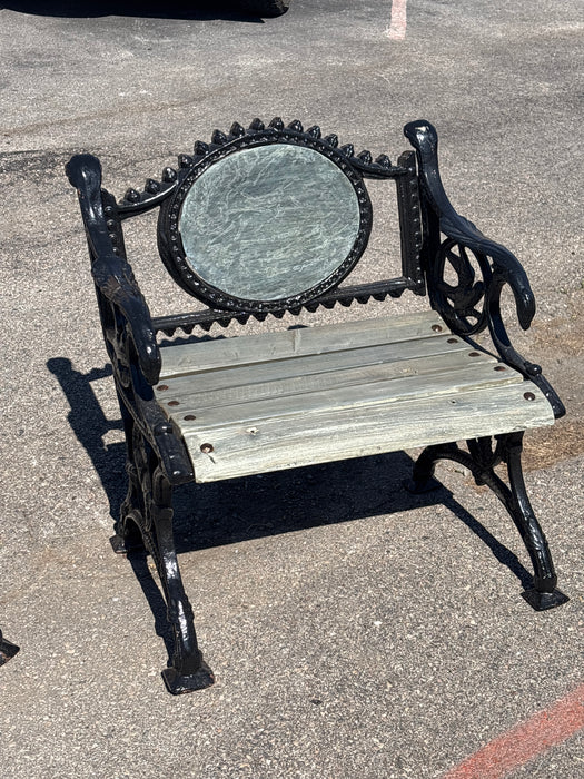 PAIR OF SMALL GREEN IRON PARK BENCHES FROM PARIS