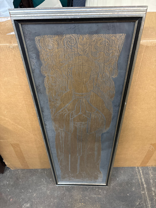 LARGE WOOD RUBBING OF PRAYING WOMAN