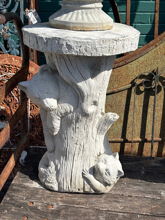LARGE CONCRETE RACOON AND BEAR TREE TRUNK PEDESTAL 1 OF 2