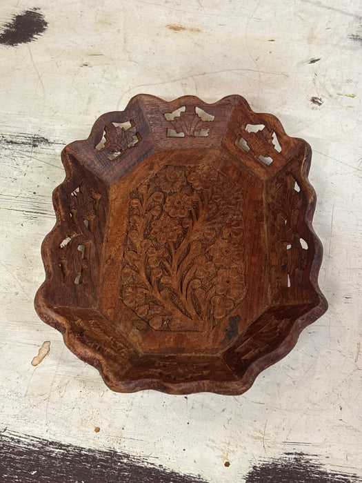 TINY INDIAN CARVED WOOD TRAY