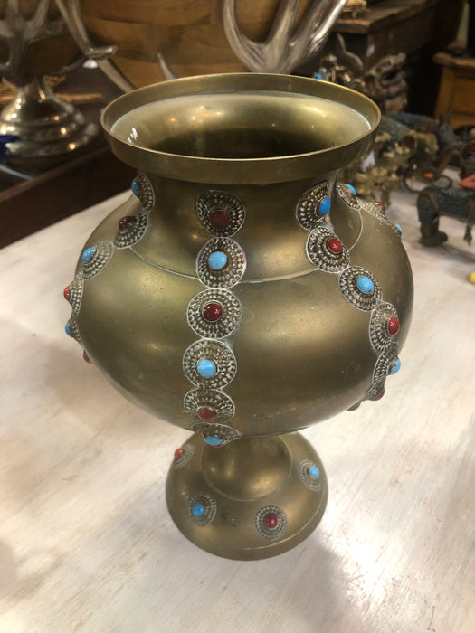 TIBETAN BEADED BRASS CHINESE VASE