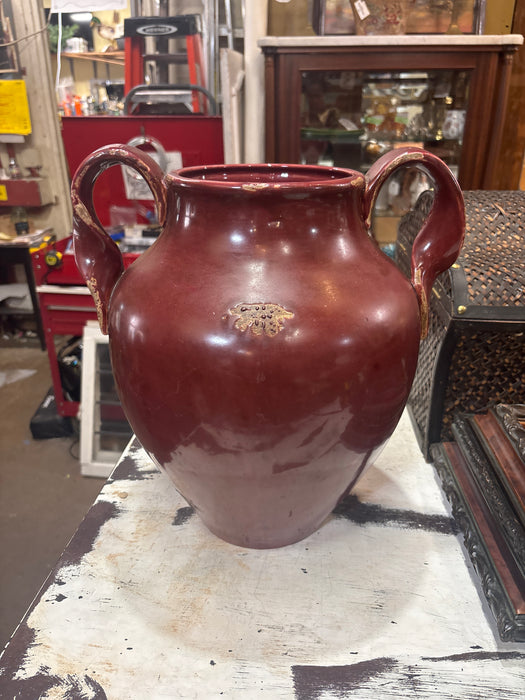 LARGE RED JARDINIERE WITH HANDLES