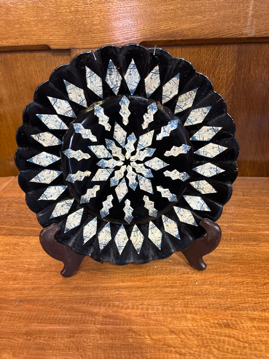 LARGE BLACK FRENCH GLASS PLATE - SIGNED TANIA VISICOVA