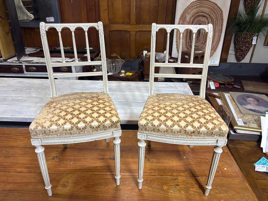 PAIR OF PETITE WHITE ARCHED BOUDAIR CHAIRS