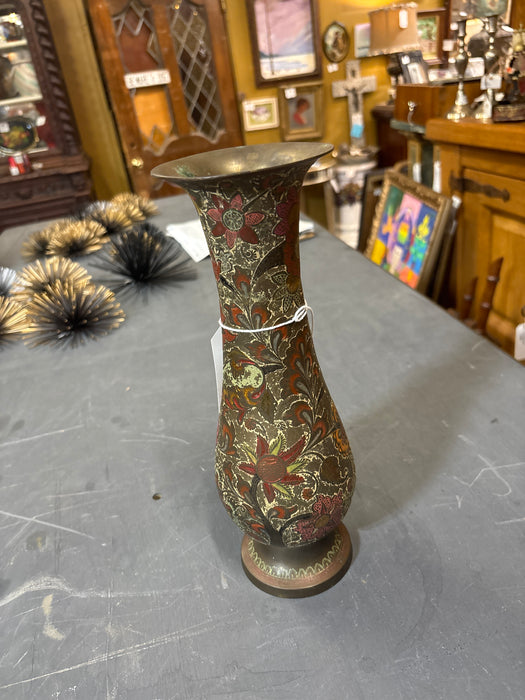 INDIAN POLYCHROME BRASS VASE