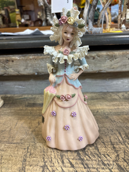 CERAMIC FLORAL LADY STATUE IN PINK DRESS
