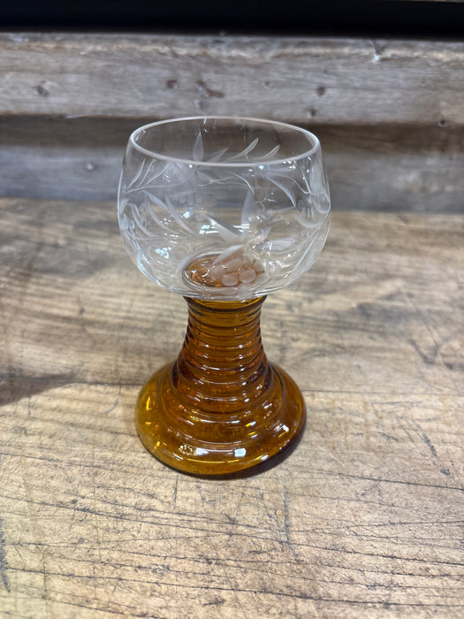 SET OF 11 AMBER STEMMED CRYSTAL GOBLETS