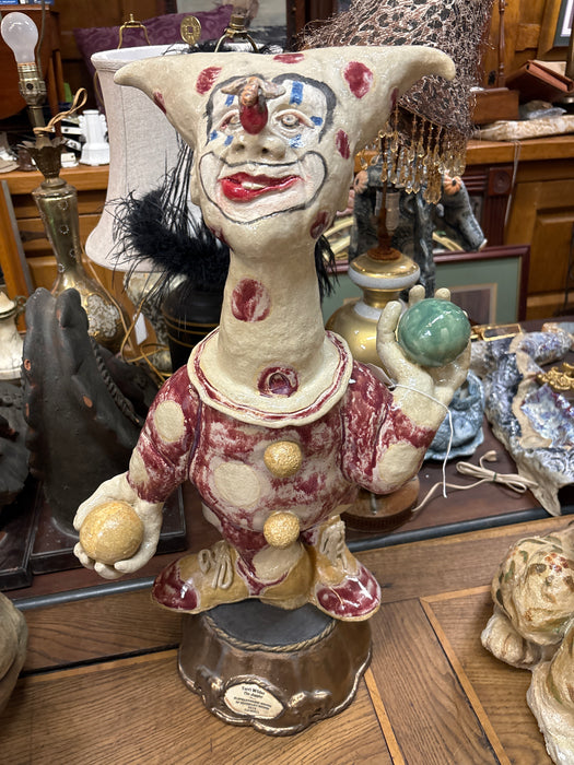 LARGE POTTERY CLOWN STATUE