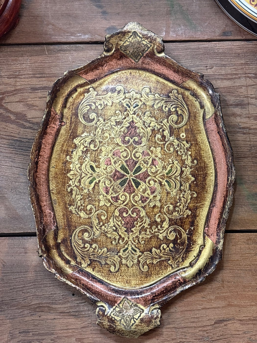 MEDIUM PINK AND GOLD FLORENTINE TRAY