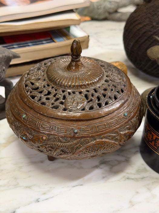 ORNATE COPPER OPENWORK INCENSE BURNER