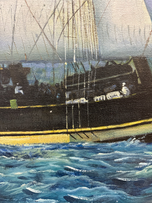 ORNATE TAUPE FRAMED SAIL BOAT PAINTING