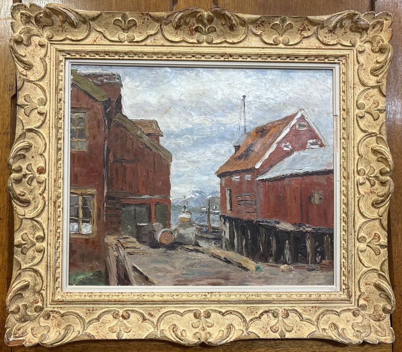 FRAMED IMPASTO HARBOR SCENE OIL PAINTING - SIGNED