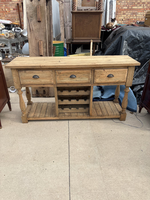 RUSTIC PINE SERVER WITH BUILT IN WINE RACK