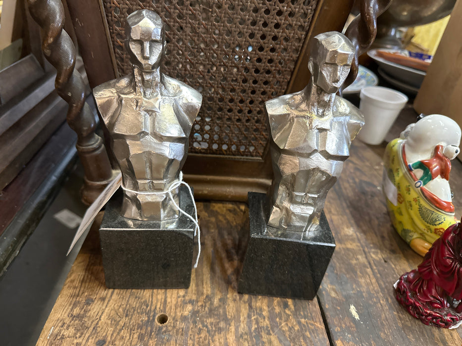 PAIR OF SILVER MALE BUST BOOKENDS