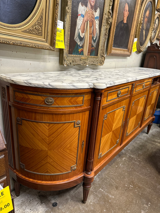 LOUIS XVI FRUIT WOOD WHITE MARBLE TOP 4 DOOR SIDEBOARD