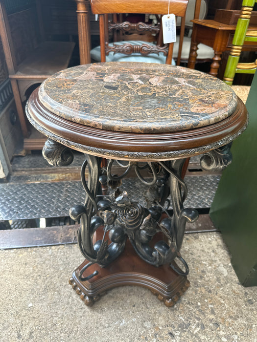 OTNATE METAL FLOWERS FAUX MARBLE TOP STAND TABLE