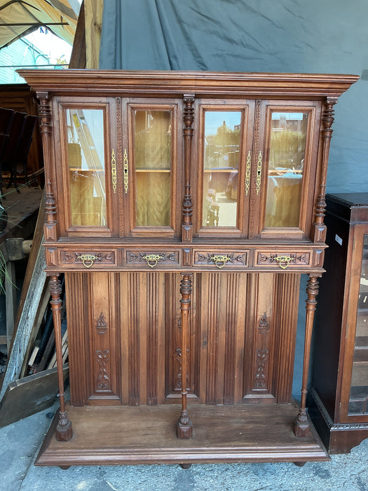 SHALLOW GLASS FRONT RENAISSANCE REVIVAL CREDENZA VITRINE