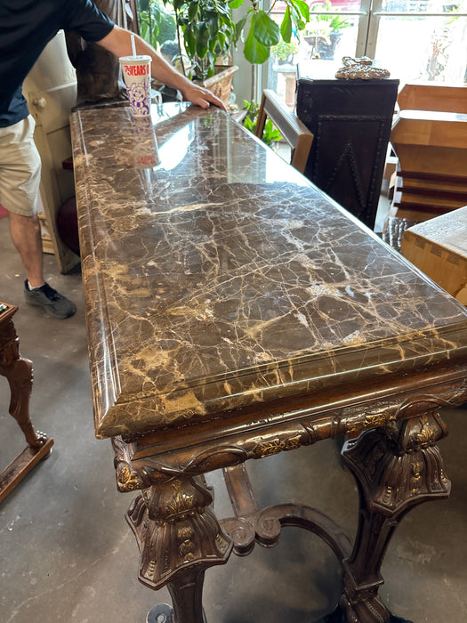 BEAUTIFUL MARBLE TOP CONSOLE WITH GOLD HIGHLIGHTS- NOT ANTIQUE
