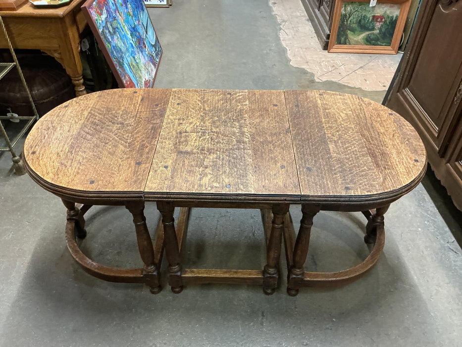 3 PIECE RUSTIC OAK DEMI LUNE TABLE SET