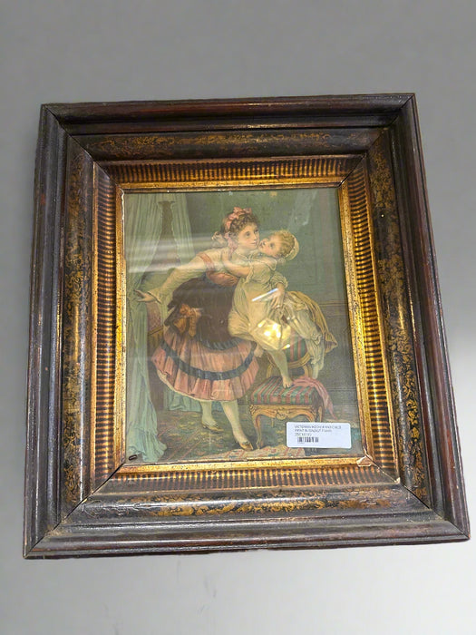 VICTORIAN MOTHER AND CHILD PRINT IN WALNUT FRAME