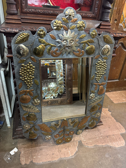 COPPER, SILVER AND BRASS WITH FLORAL AND BIRD EMBELLISHMENTS