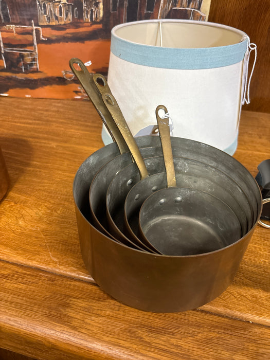 LIGHT WEIGHT FRENCH COPPER CLAD GRADUATED SIZE SAUCE PAN
