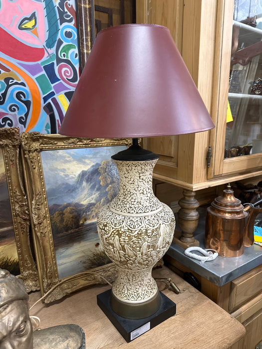 WHITE ASIAN LAMP WITH RELIEF