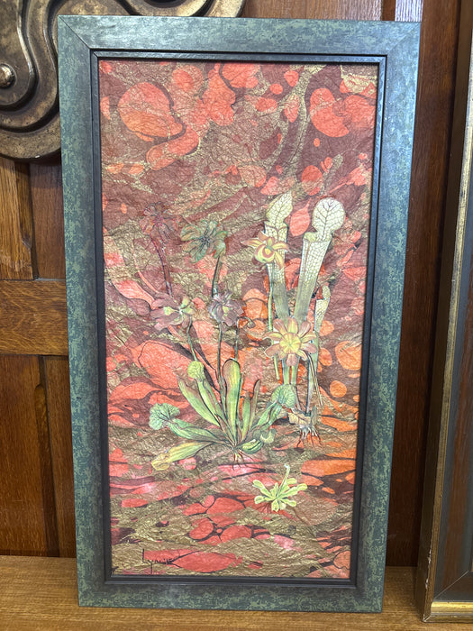 SMALL GREEN FRAMED BOTANICAL DECOUPAGE ART “GARDEN OF ‘EAT’EN” - SIGNED LYN’15